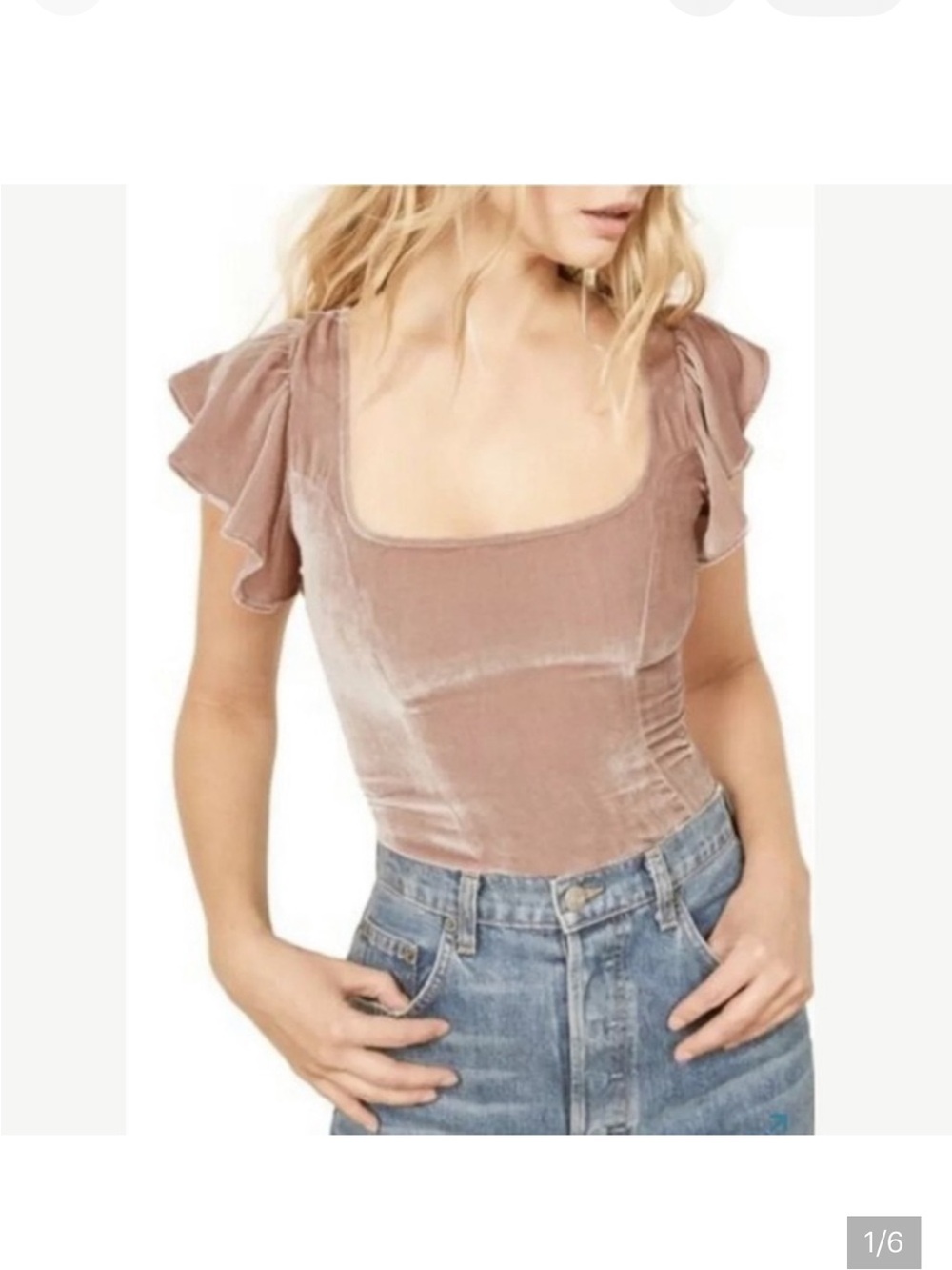Reformation | Top | Velvet | Flutter Sleeve | Hidden Zipper | Dusty Rose | 2